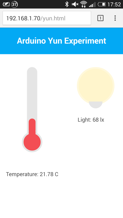 Web app showing thermometer and light